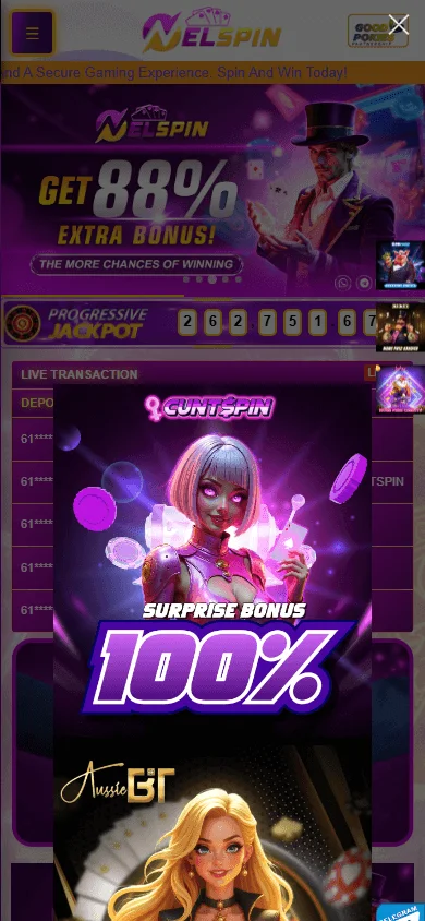 Nelspin Casino mobile browser games catalogue on an iOS or Android device